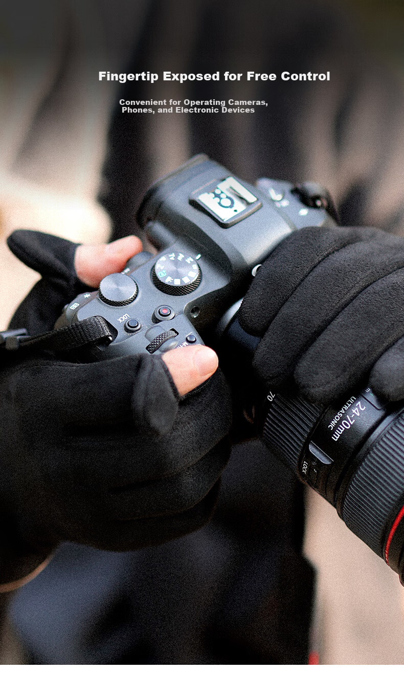 GOLOVEJOY Warm Photographer Half-Finger Gloves Unisex Autumn Winter Professional DSLR Camera Shooting Black 4