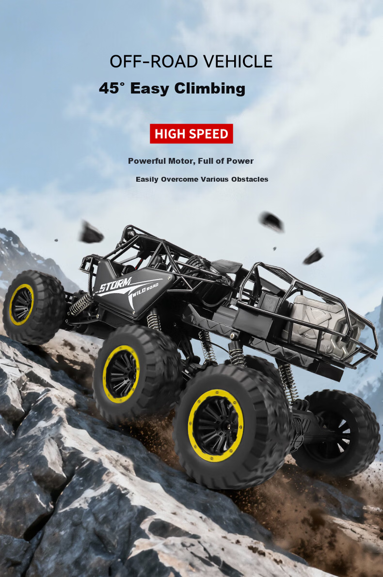 Kailesi 50cm Silver 6-Wheel 6WD Off-Road Alloy RC Remote Control Toy Car Dual-Speed Boys Birthday Gift 7
