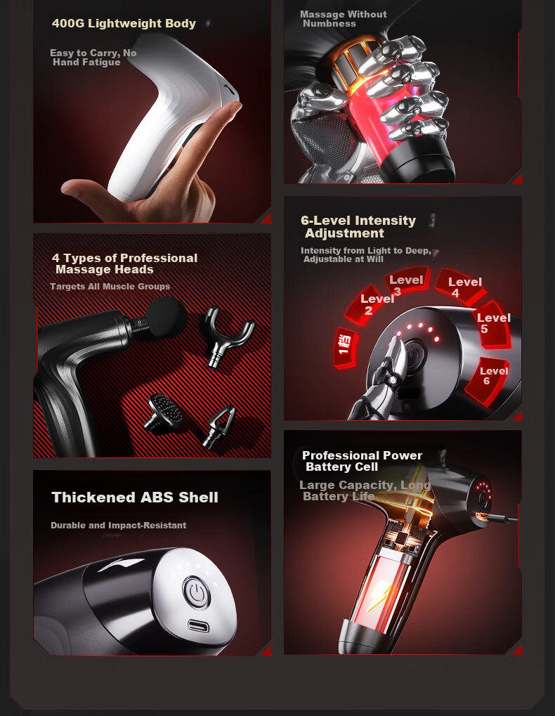 LI-NING Fascia Gun Massager Shoulder Neck Waist Back Massager Professional Mini Portable Fitness Muscle Relaxation Gift for Parents Mother's Day Spring Festival Valentine's Day Qixi Festival for Men a 4