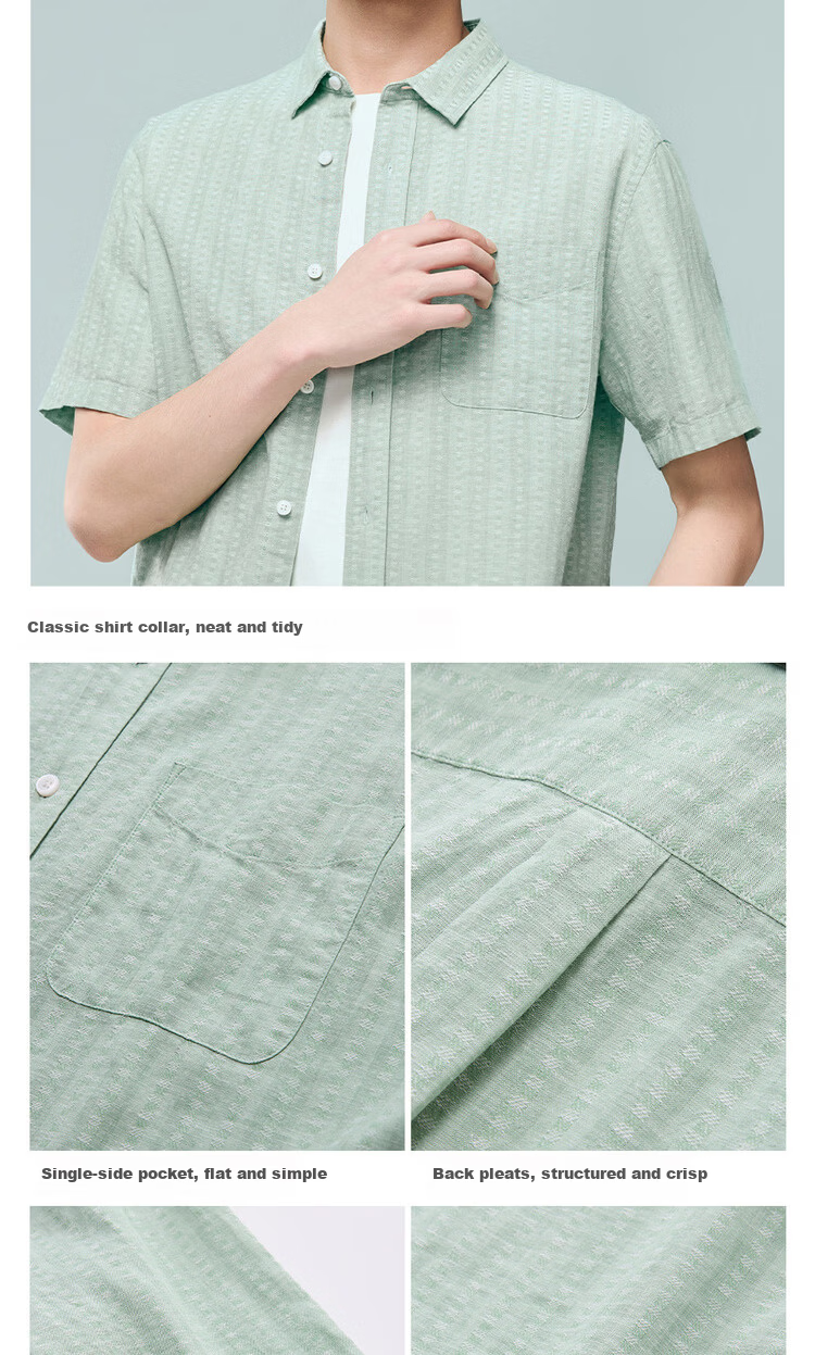 Giordano 2026 Summer Cotton Linen Textured Single Pocket Commuter Casual Linen Shirt Men Short Sleeve 01046480 8
