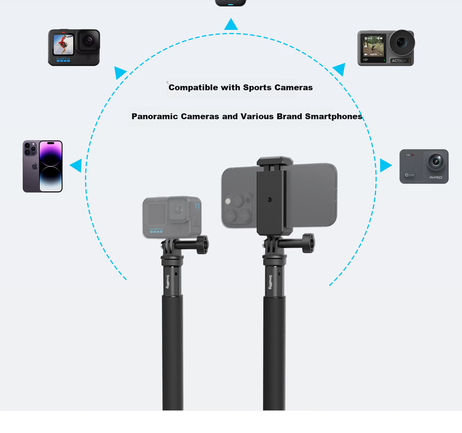 SmallRig 5403 Selfie Stick for DJI Action 5/Pocket 3/GoPro 13/FeiyuTech X5/ACE2 Pro Handheld Shooting Accessories Sports Camera Extension Rod with Phone Clamp 7