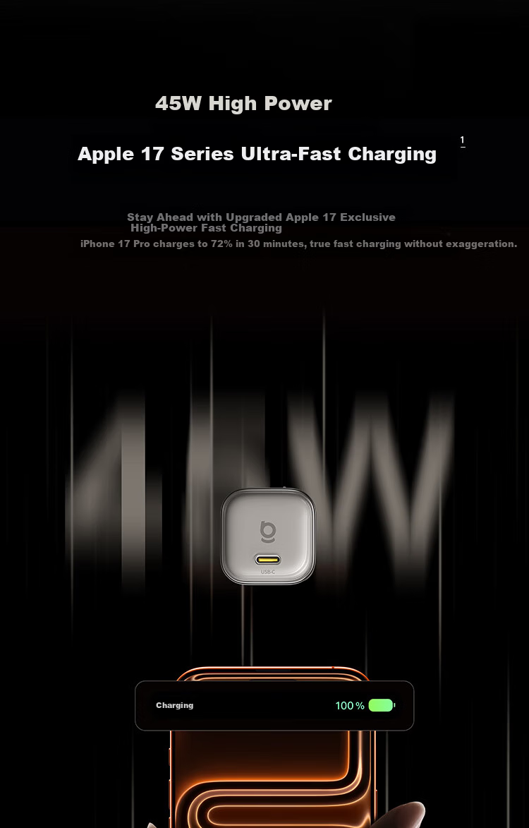 Baseus Tongxin Pro GaN Charger PD 45W/40W Fast Charger for iPhone 17/16/15 Pro Max/Air and iPad 7