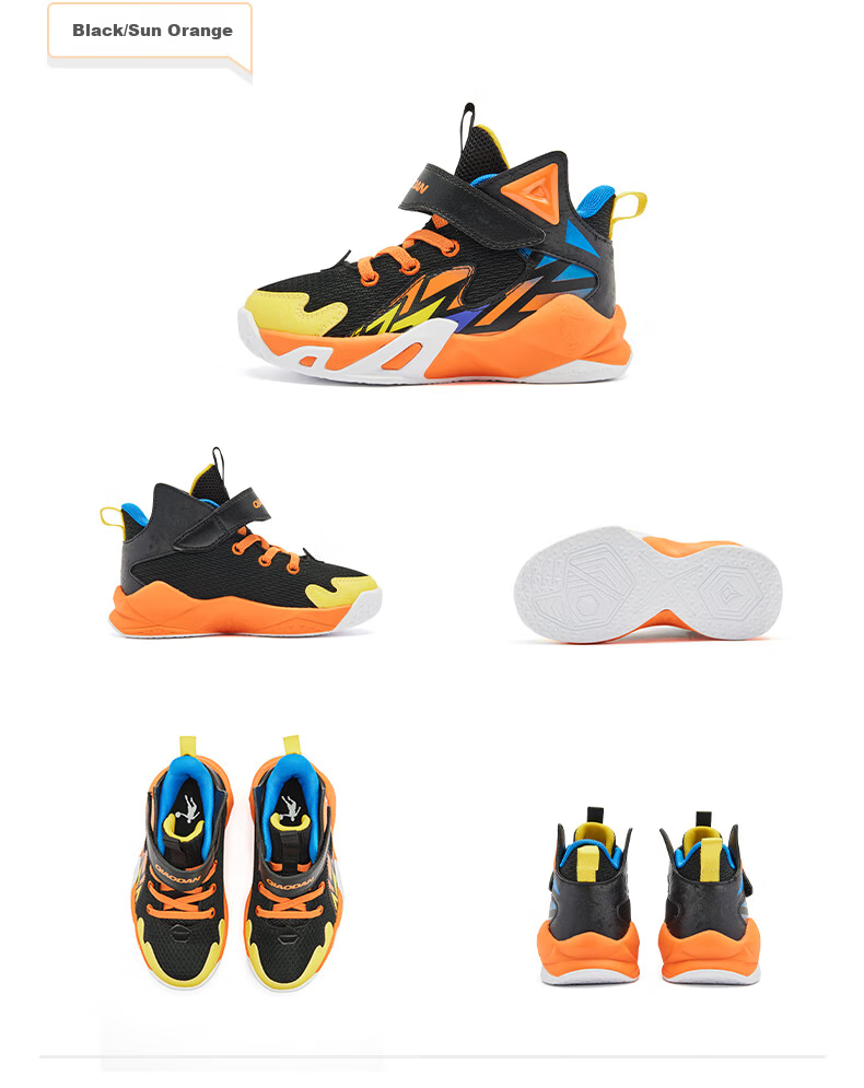 QIAODAN Kids Basketball Shoes Toddler Spring Autumn Sports Shoes Boys Velcro Black/Crystal Purple Size 28 13