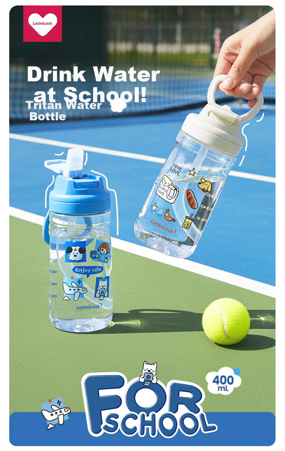 Lock&Lock Kids Water Bottle 6-12 Years Summer Straw Cup Student School Portable Tritan Bottle 1