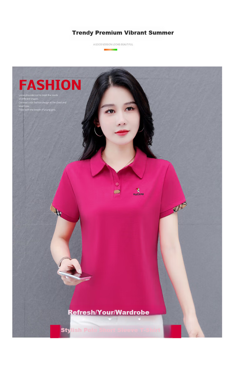 Woodpecker Women's Summer New Polo Shirt Short Sleeve Turn-down Collar T-shirt Pure Cotton Slim Fit Sports Casual Top Black XL 1