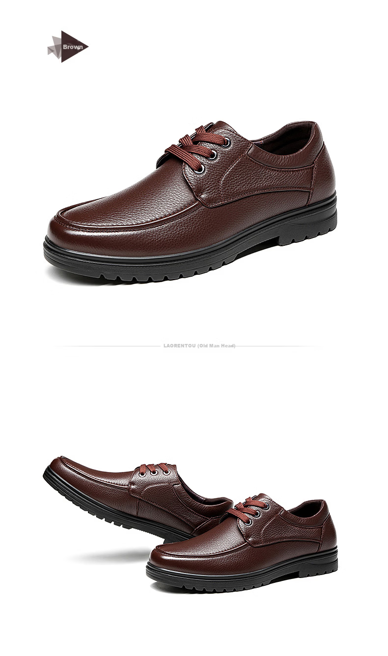 LAORENTOU Men's Leather Shoes, Top-Grain Cowhide, Business Casual Lace-Up, Wear-Resistant Non-Slip Footwear for Men, 510200819, Black, Size 42 16