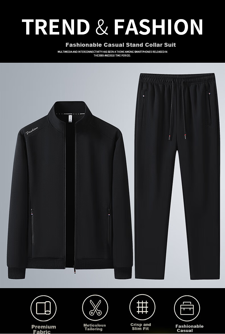 Pierre Cardin Men's Autumn Winter Set Stand Collar Jacket Casual Fleece Lined Thickened Pants Two-Piece Set Dark Blue Straight Fleece Lined 4XL 2