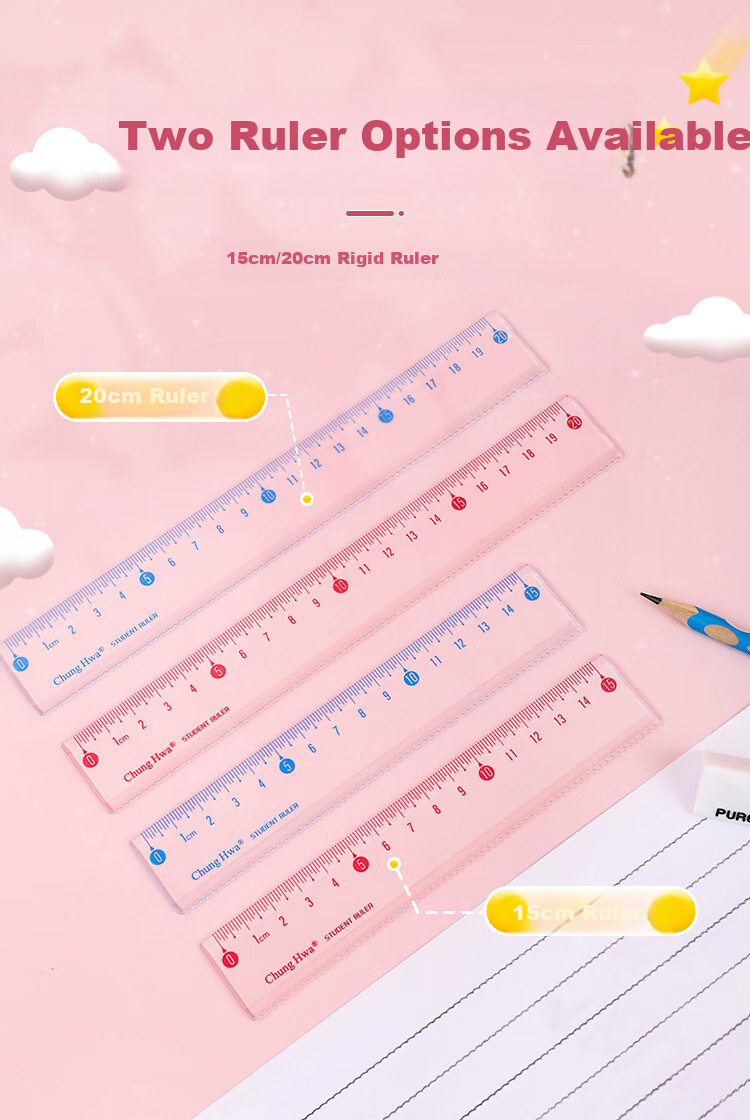 Chung Hwa Explosion-Proof Wear-Resistant High-Precision Plastic Ruler 15cm Multi-Spec Student Drawing Measuring Ruler Wave Transparent Acrylic RB0006 Blue 3