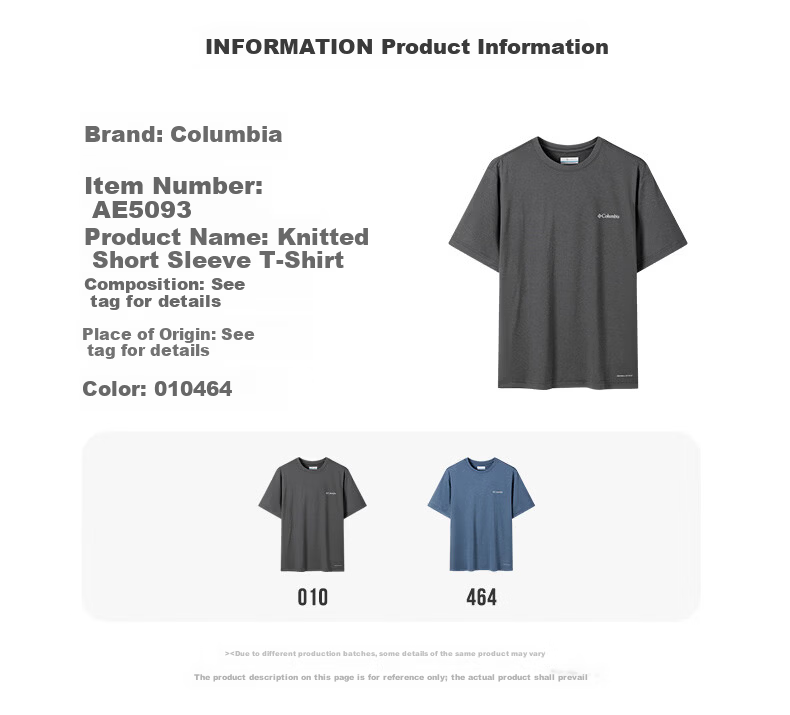 Columbia Men's T-Shirt Spring Summer 2026 Moisture-Wicking Quick-Dry Crew Neck Short Sleeve AE5093 010 L 2