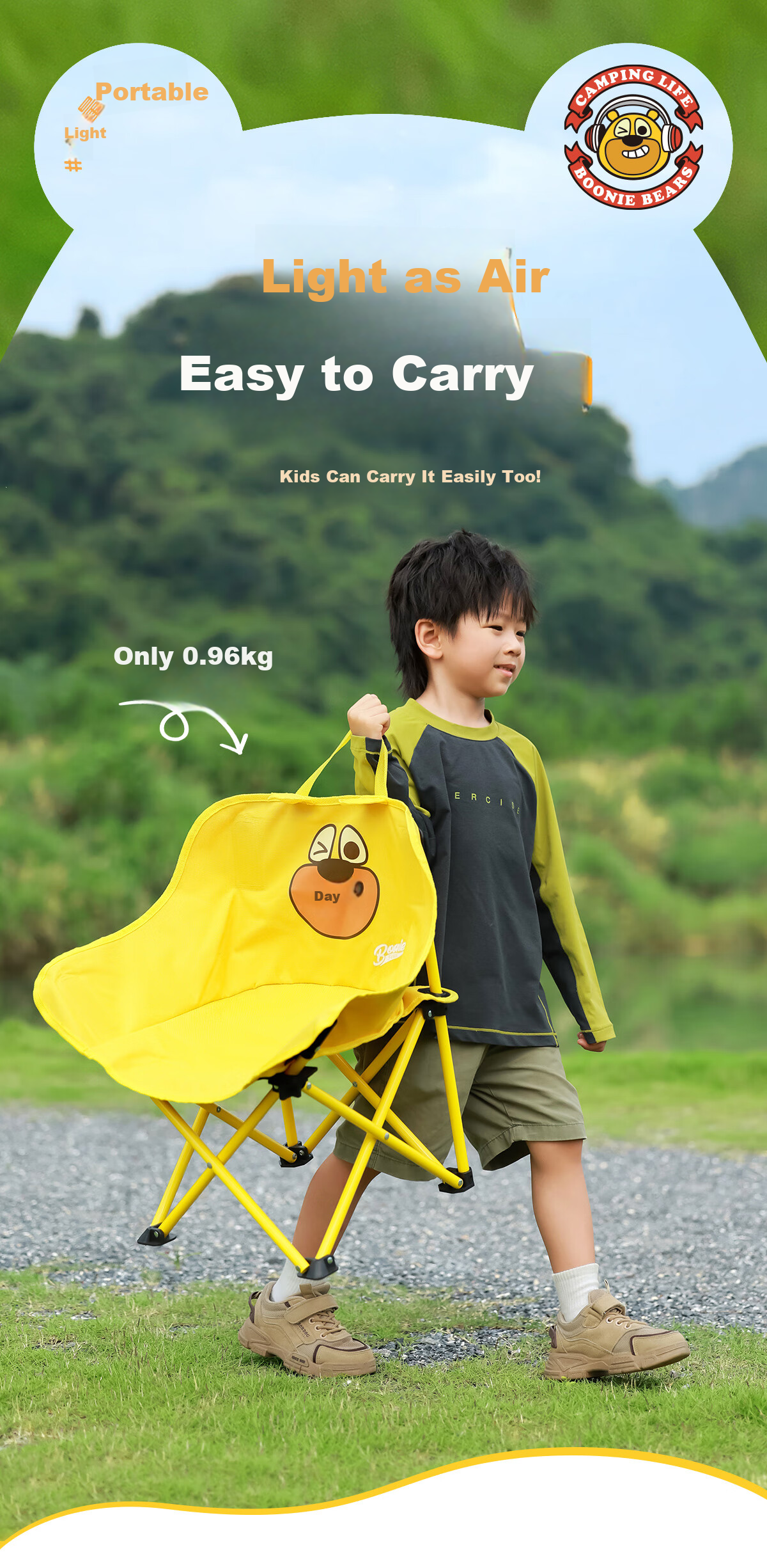CAMEL 【Camel × Boonie Bears】Children's Moon Chair Outdoor Folding Camping Beach Portable Fishing Stool 10