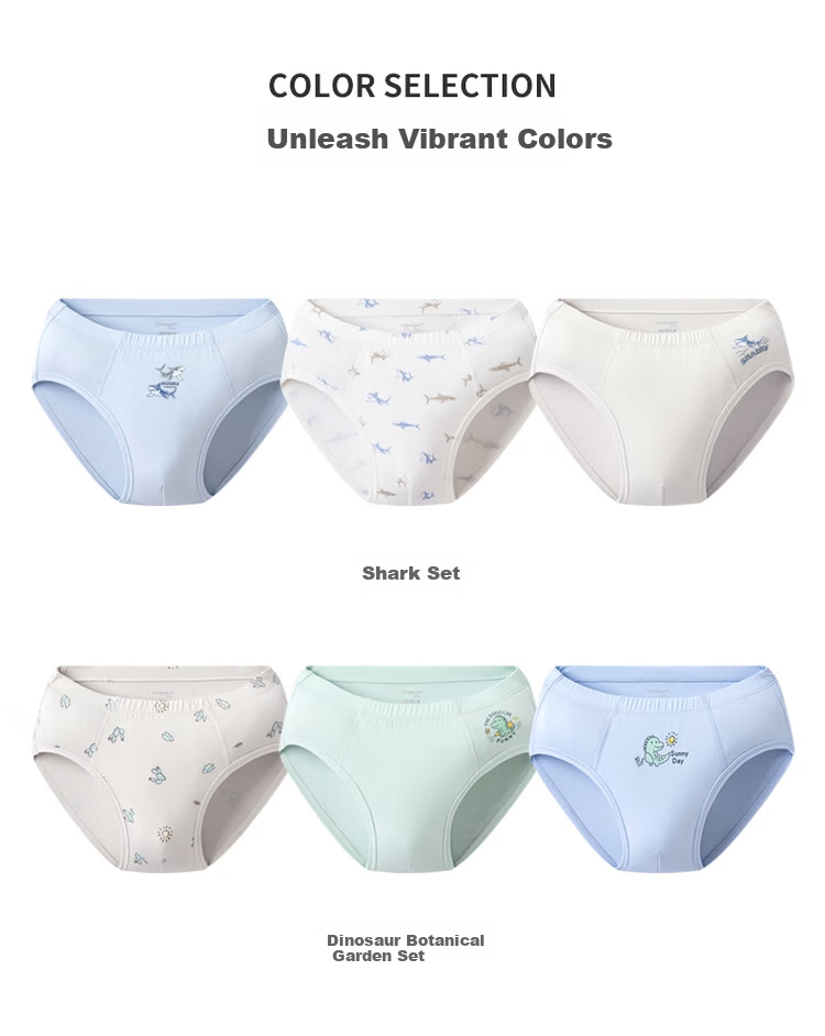 THREEGUN Kids Cotton Antibacterial 5A Crotch Boys Briefs (3-Pack) Dinosaur Set Size 140 6