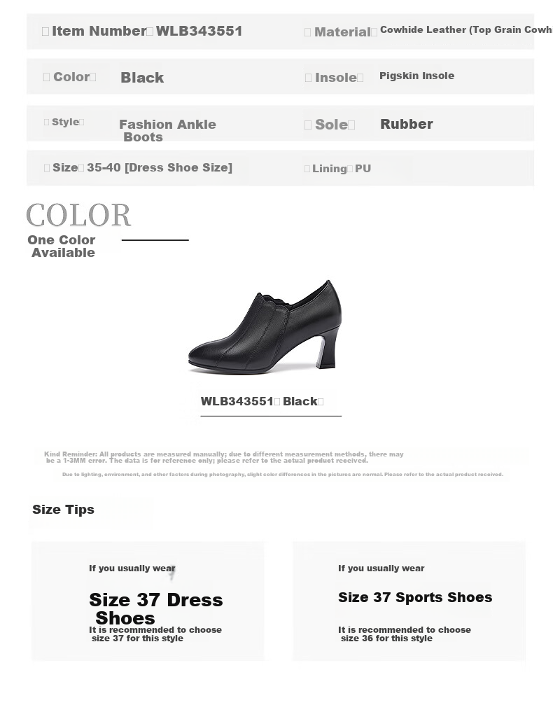 RED DRAGONFLY Women's High Heel Short Boots British Style Soft Leather Martin Boots Pointed Toe Slimming Fashion Ankle Boots WLB343551 Black Size 35 8