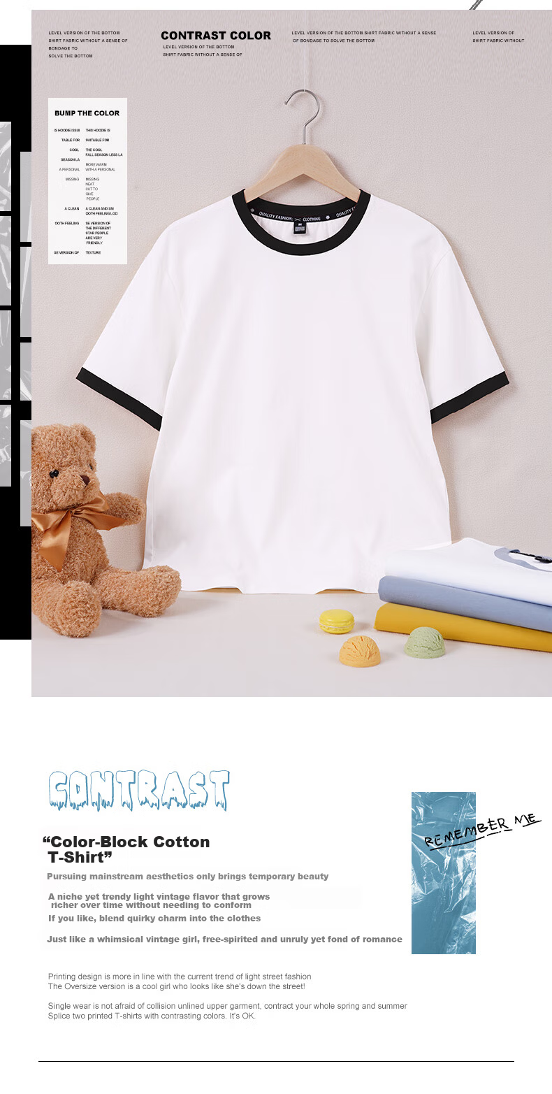 Jeanswest Women's Short Sleeve T-Shirt 2025 Summer New Casual Dopamine Trendy Colorblock Cotton Tee 1
