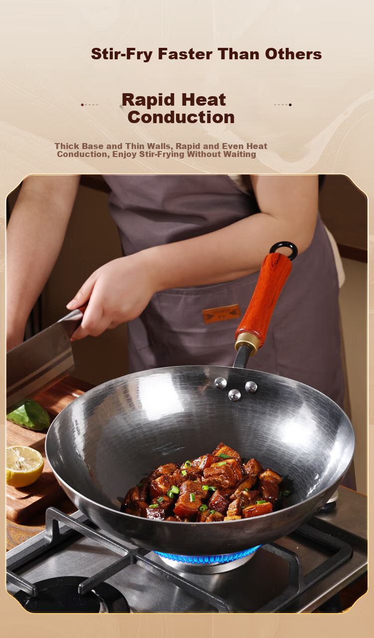 Jinchun Zhangqiu Iron Wok Non-Coated Non-Stick Authentic Cast Iron Round Bottom Gas Stove 34cm 5