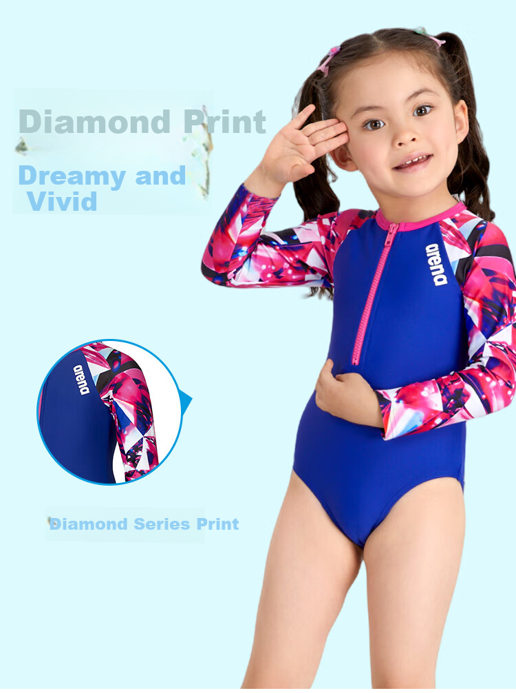Arena Kids Girls Long Sleeve Triangle One-Piece Swimsuit UV Protection Quick-Dry Comfortable Chlorine-Resistant High Elasticity Sport Fit 4