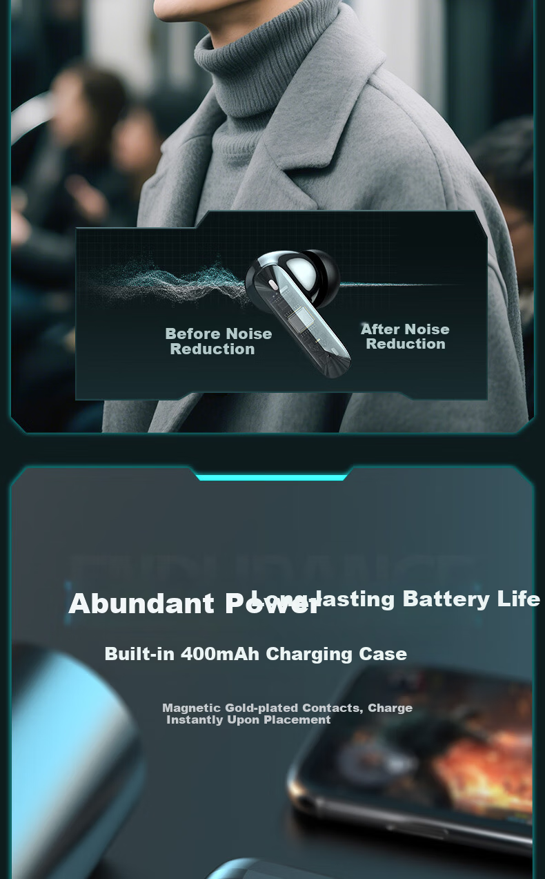 Chengao [ANC Noise Cancelling] Wireless Bluetooth Earbuds 2025 New In-Ear Dual Ear High-Definition Sound Quality Gaming Earphones for PUBG Positional Audio Long Battery Life Universal for Mobile T30 10