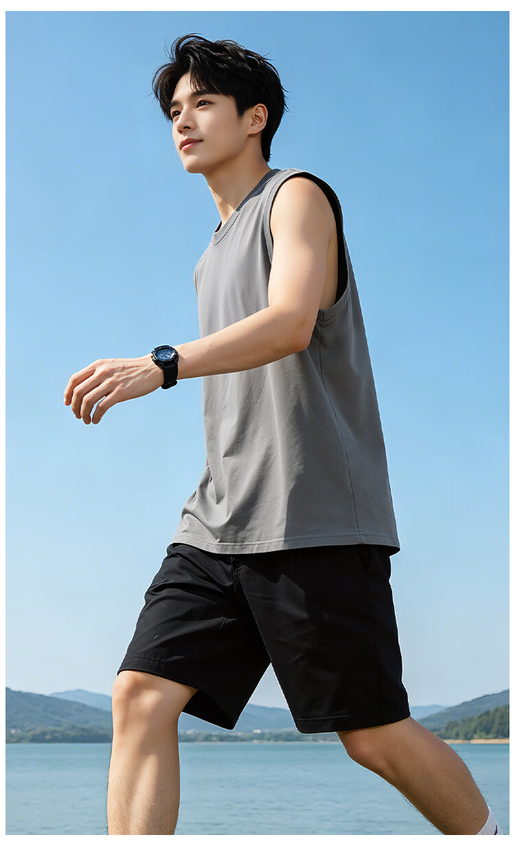 Nanjiren Men's Pure Cotton Vest Summer Outdoor Sports Casual Loose Simple Trendy Sleeveless T-Shirt 10