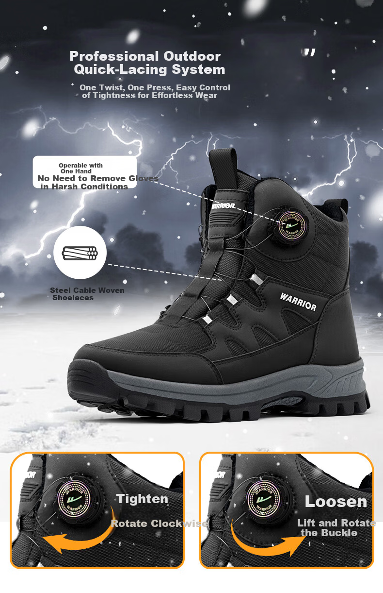 Warrior Men's Snow Boots Warm Hiking Fleece Thickened Large Size High-top Northeast Cotton Shoes 1902 Black 39 4