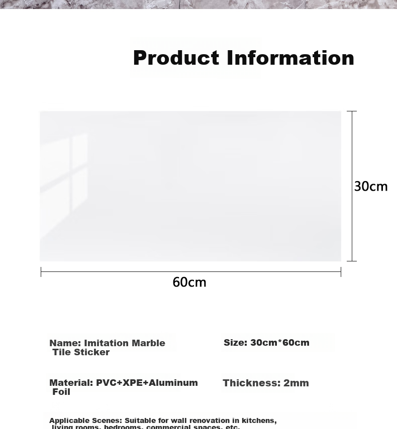 Oumai Imitation Tile Wall Stickers Self-Adhesive Waterproof Moisture-Proof Wear-Resistant Decorative Wall Renovation Frost White 10 Pieces 7