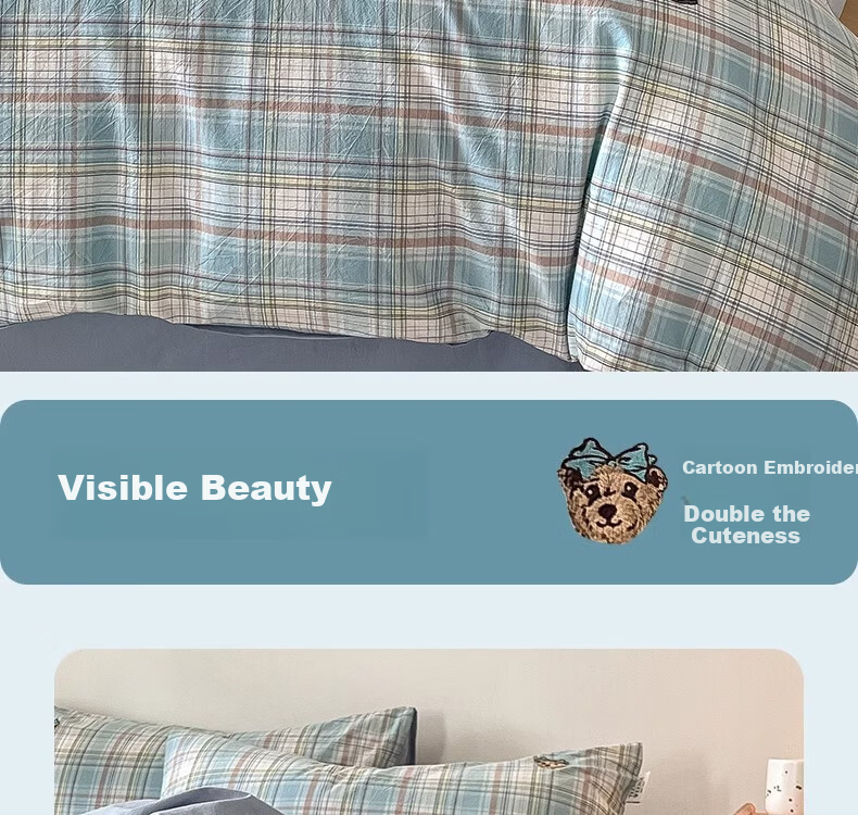 Teenie Weenie Cotton Bedding Set, Pure Cotton Class A 100% Cotton Washed Bed Sheet, 1.8m Double Bed Duvet Cover, Casual College Style 6