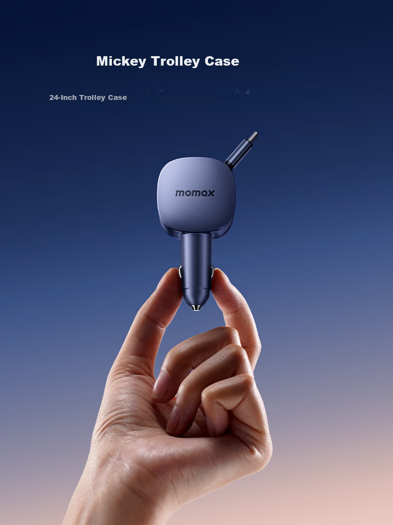 MOMAX Car Charger Super Fast Charging with Retractable Cable PD60W Cigarette Lighter Adapter Compatible with Huawei, Apple 15/16, Xiaomi, Android 12