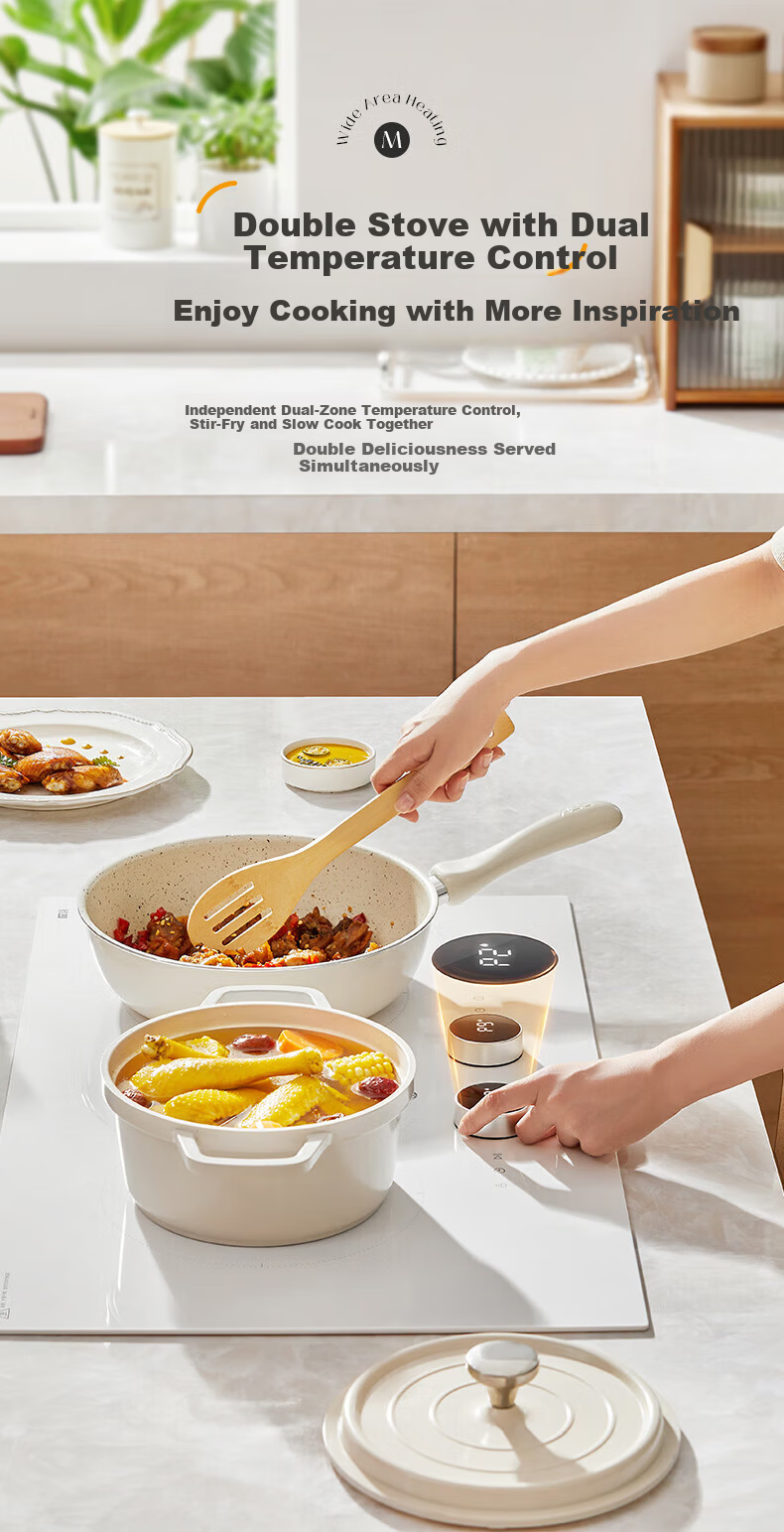 Midea Induction Cooker Double Burner Built-in High Power 3500W Ultra-thin Countertop and Built-in Multifunction Touch Control Holographic Knob DZ35CC11Z 3