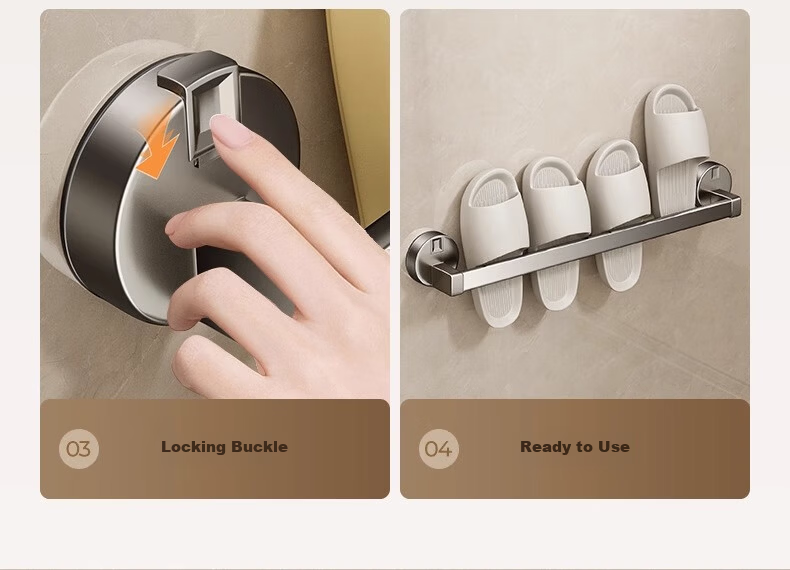 Xinpai Suction Cup Bathroom Slipper Rack No Drilling Wall-Mounted Vacuum Strong Suction Storage Rack 24