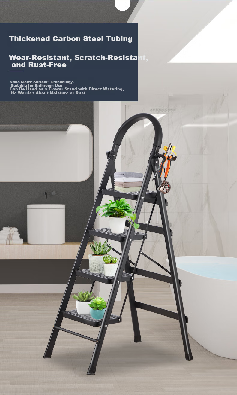 AOZHI Household Folding Ladder Elevated Thickened Step Ladder Thickened Pedal Engineering Ladder Black Three-Step Ladder 3