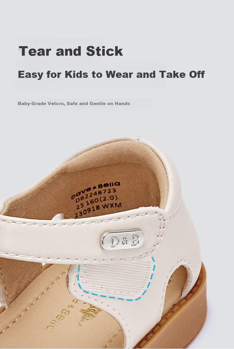 DAVE & BELLA Kids Sandals Girls Princess Closed-Toe Baby Shoes Infant Summer Walking Shoes 5