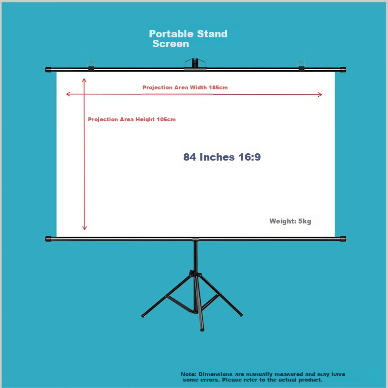 Ganyi HD Portable Stand Projection Screen White Fiberglass C100 100-inch 16:9 for All Lumen Projectors Outdoor Camping Travel Party 16