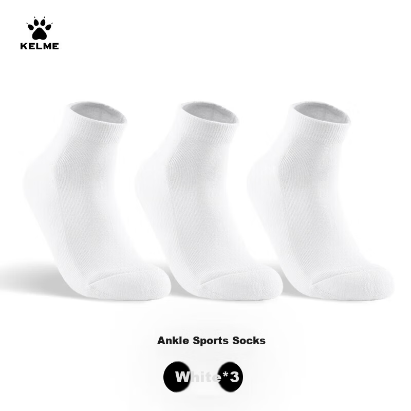 KELME Sports Socks Unisex Long Socks Running Basketball Training Fitness Mid-Short Tube 3 Pairs White [Short Tube] L