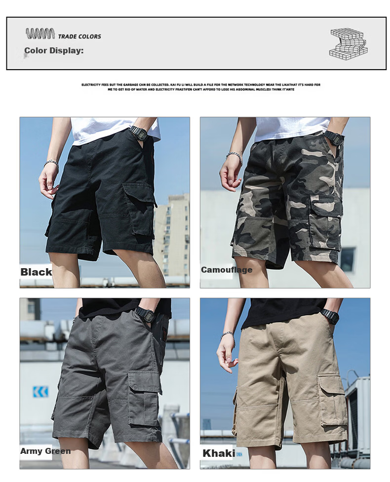 Baleno Men's Summer Thin Cotton Loose Cargo Shorts Casual Trendy Straight-Leg Mid-Length Pants 9