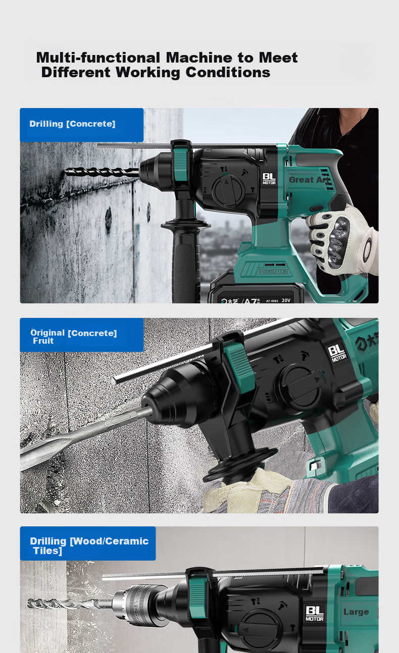 Dayi 20V Cordless Brushless Rotary Hammer A7-6609 Impact Drill Concrete Electric Hammer Single Battery Version 2