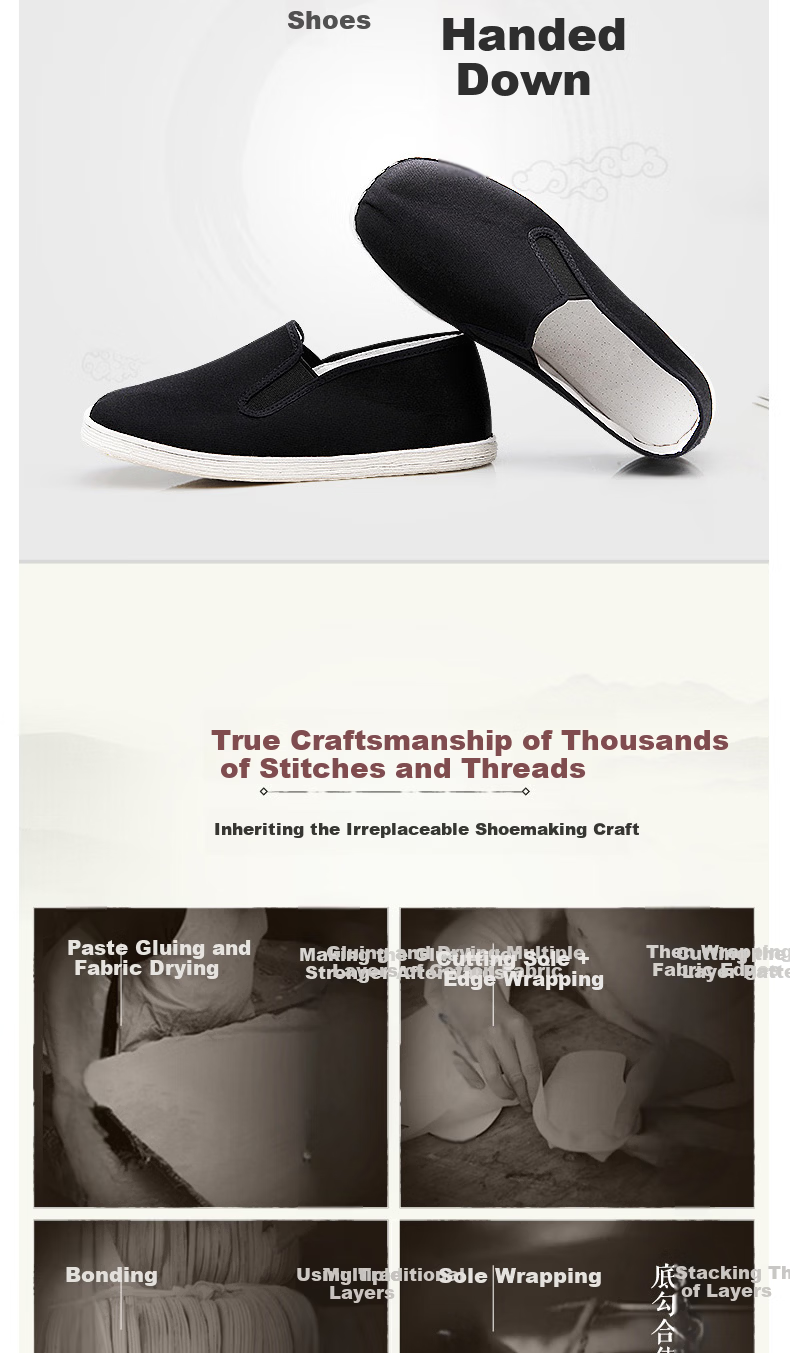 BUSHEYUAN Men's Traditional Handmade Multi-layer Sole Casual Middle-aged and Elderly Old Beijing Cloth Shoes YW8101 Full Fabric Sole Black Size 41 2