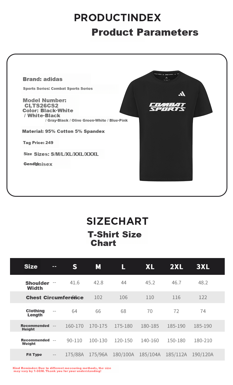 Adidas Men's Short Sleeve 2026 New Casual Sports Breathable Fashion Versatile Crew Neck T-Shirt Black/White S 3