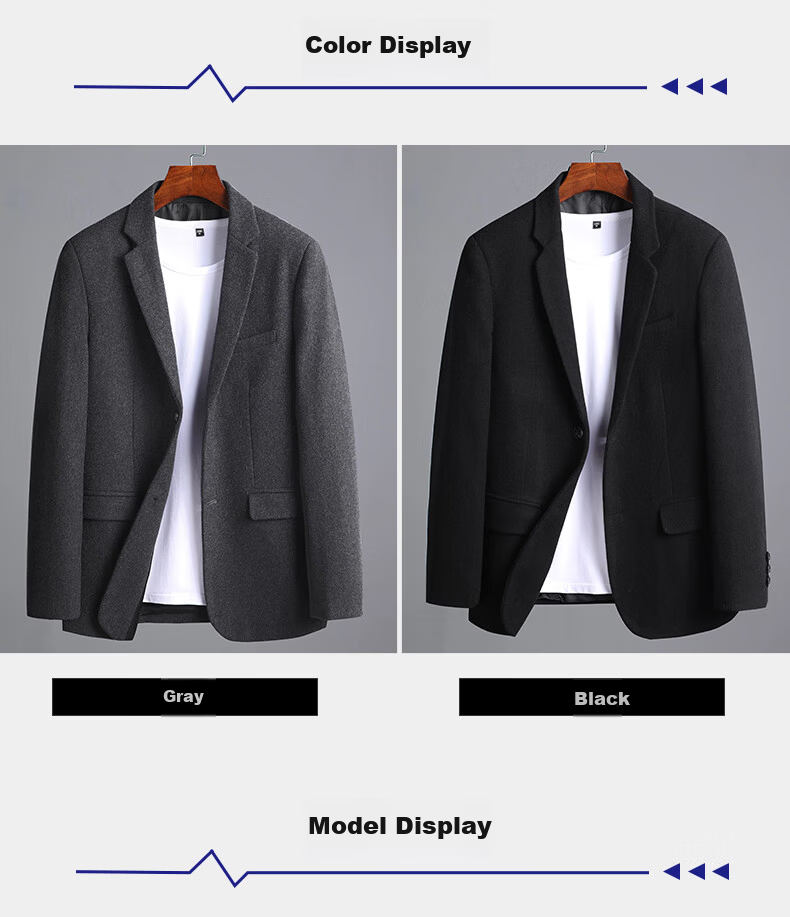 ROMON Wool Suit for Men, Autumn And Winter Business Casual Professional Formal Wear, Suit Jacket, Dad's Outerwear, XF78 Black 2X 8