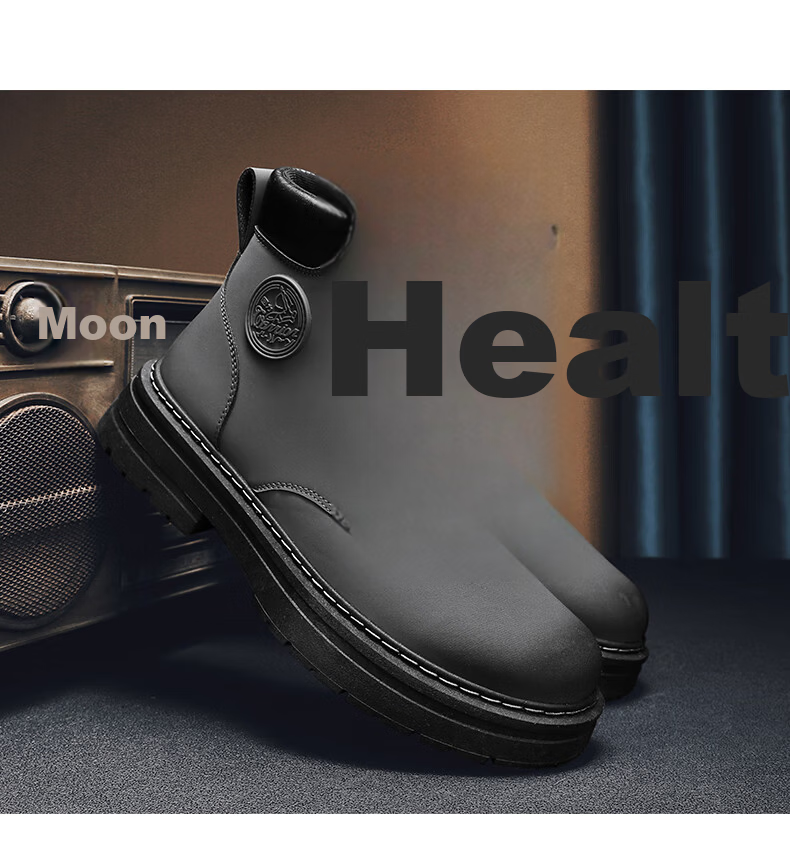 Huili Men's Shoes, 2025 Autumn And Winter New Style Men's Martin Boots, Workwear-Inspired Yellow Boots, High-Top Hiking Shoes, Black, Size 37 21