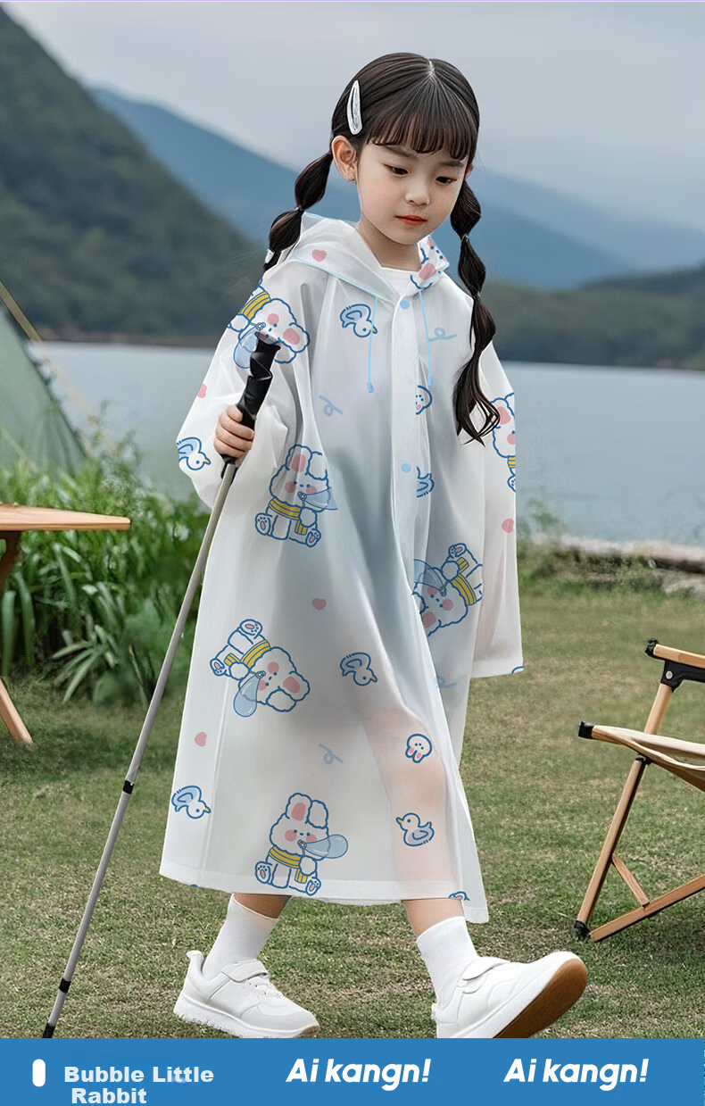 AIKANGNI Children's Raincoat for Ages 6-12, Disposable Thickened Heavy-Duty Waterproof Student Full-Body Protection Portable Stylish Bubble Rabbit Desig 15