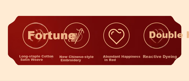 BEYOND Home Textiles Wedding Four-Piece Set, Pure Cotton, New Wedding Red, 100 Count Long-Staple Cotton, Embroidered Family Wedding Set, 1.8 Meters 2