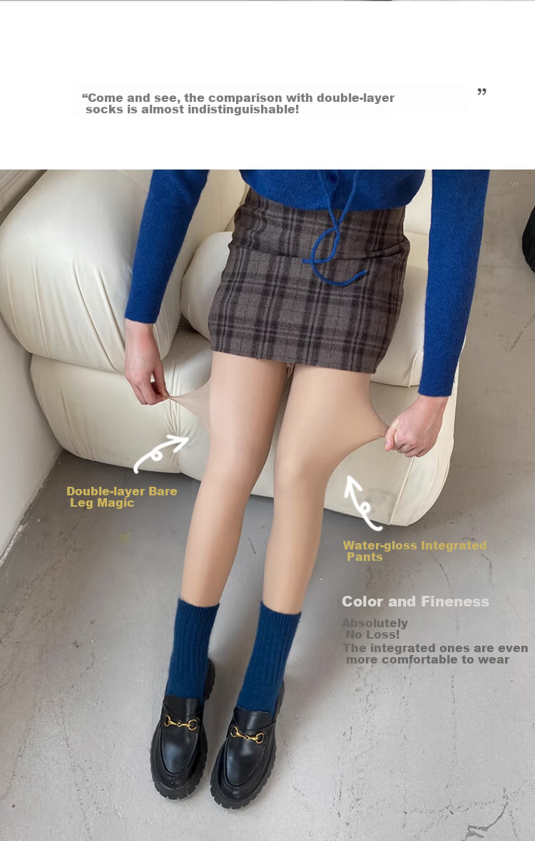 Youkeshu Women's Autumn Winter Fleece-Lined Warm Anti-Snag Sheer Tights High-Waist Slimming Leggings 8