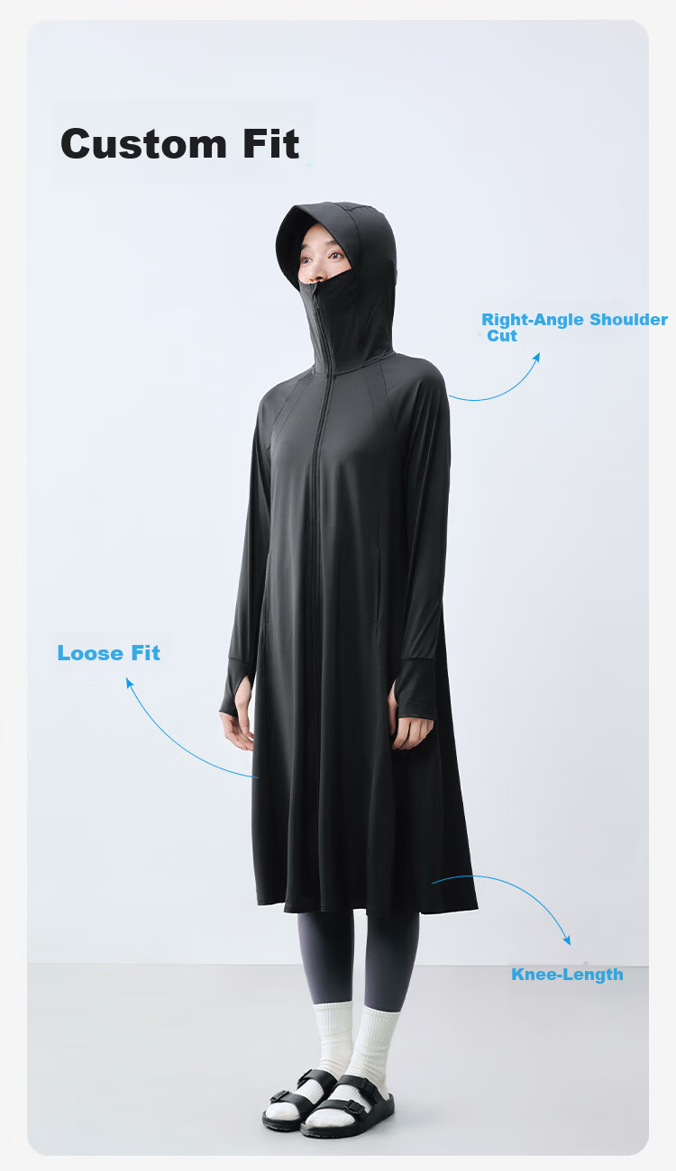 JD Jingzao Women's Long Sun Protection Jacket New Breathable Ice Silk Cooling UV Protection Coat Full Body Sunproof Clothing Gray M 9