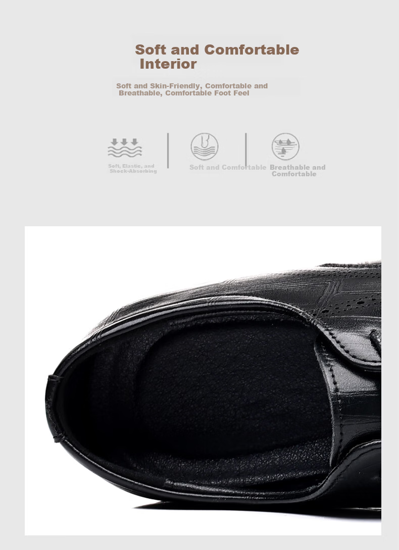 CALIFBULL Men's Leather Shoes Spring Summer Thick Sole Height Increasing Loafers Slip-On Lazy Business Casual Shoes Black Size 44 55