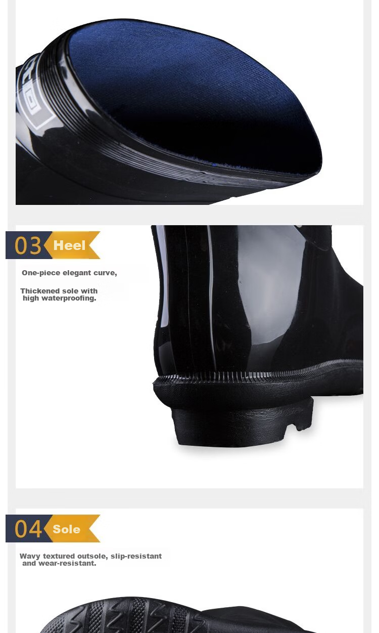 Warrior Men's Waterproof Rain Boots with Fleece Lining, Warm, Fashionable, Non-slip, Durable Outdoor Mid-Calf Black Size 40 HL838 6