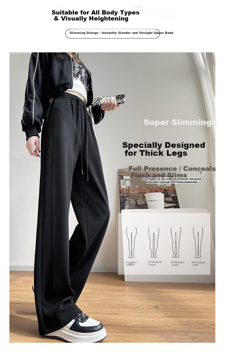 FitonTon Women's Slim Patchwork Straight-Leg Sports Pants 2026 Spring Summer High-Waist Slimming Versatile Wide-Leg Sweatpants Casual Pants 2