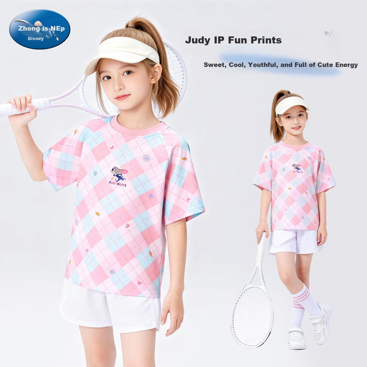 Disney Girls Short Sleeve Rabbit Police Official T-Shirt 2026 Summer New Children's Ice Silk Sports Short Sleeve Pink Size 120