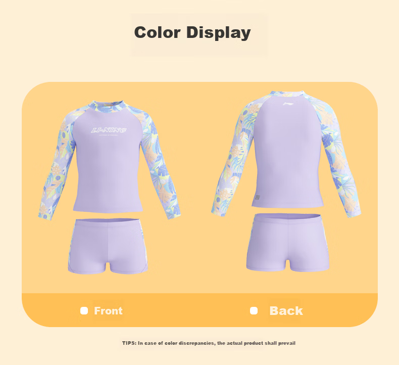 Li-Ning Kids Swimwear Boys and Girls Split Swimsuit Sun Protection Quick-Dry Swimming Gear Purple Set 150 16