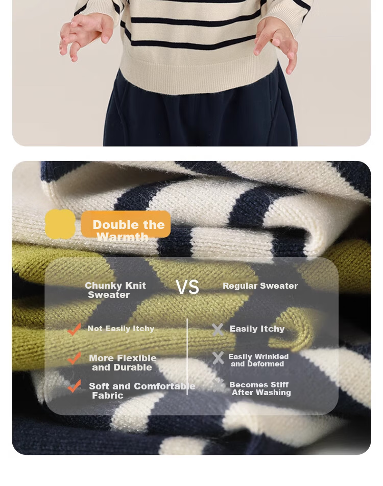 Ciciibear Boys' Sweater Autumn Winter Thickened Half Turtleneck Baby Striped Knitwear Children's Clothing 6
