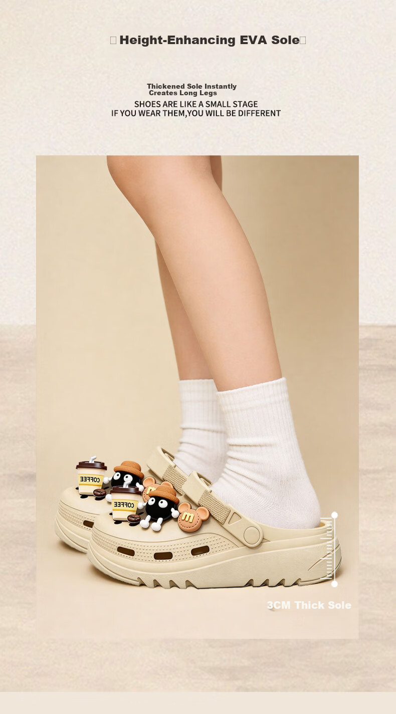 Seven-Color EVA Hole Shoes Unisex Summer Outdoor Cartoon Beach Slip-On Sandals Non-Slip Water Shoes Khaki Size 44-45 5