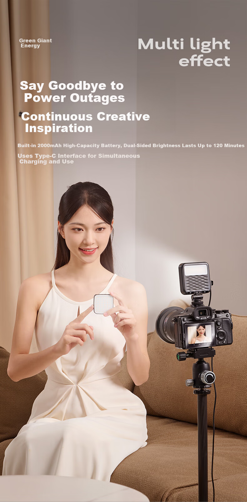 Llano Portable LED Pocket Bi-Color Fill Light Live Streaming Photography Light for Mirrorless Cameras and Smartphones Indoor Portrait Constant Light Built-in 2000mAh Battery Long-lasting 3