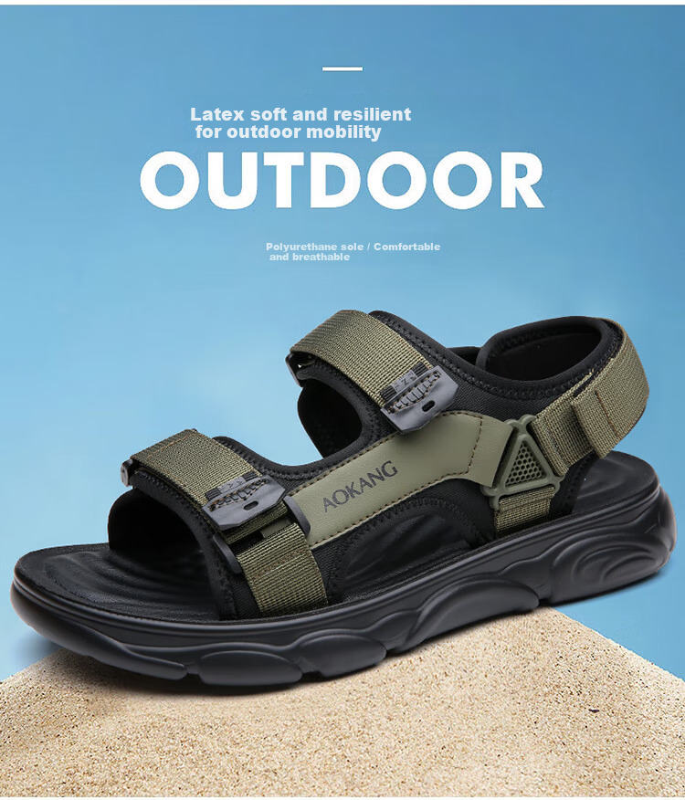 Aokang Men's Beach Sports Sandals Casual Velcro Sandals Black Size 42 2